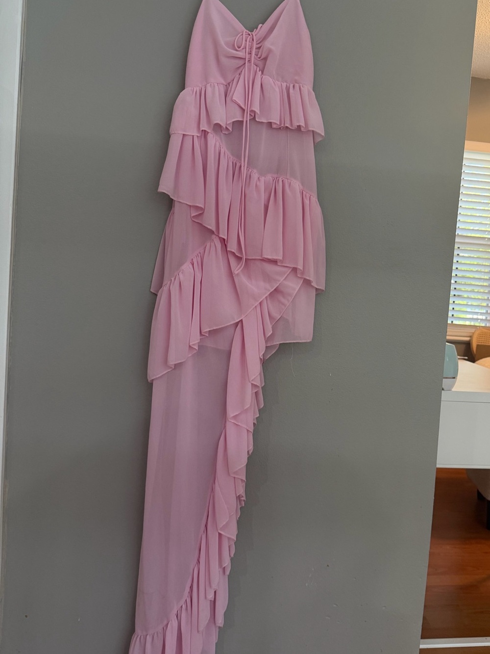 Asymmetrical Ruffled Pink Maxi Dress